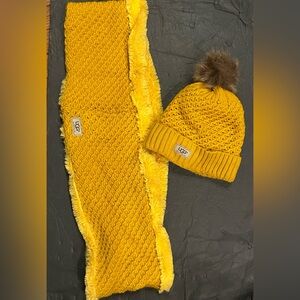 UGG mustard yellow Knit Scarf and hat Set